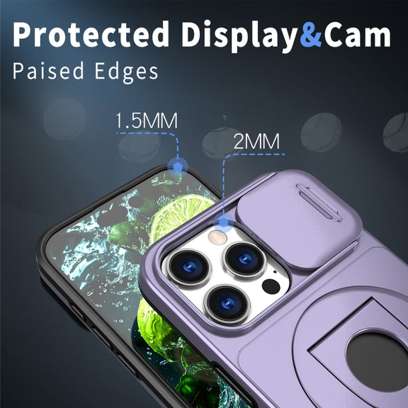 For iPhone 16 Pro Camshield MagSafe Ring Holder Armor Phone Case(Purple)