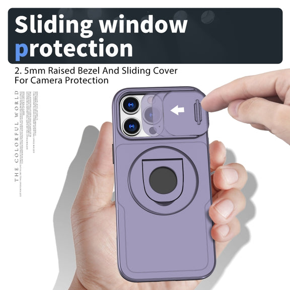 For iPhone 16 Pro Camshield MagSafe Ring Holder Armor Phone Case(Purple)