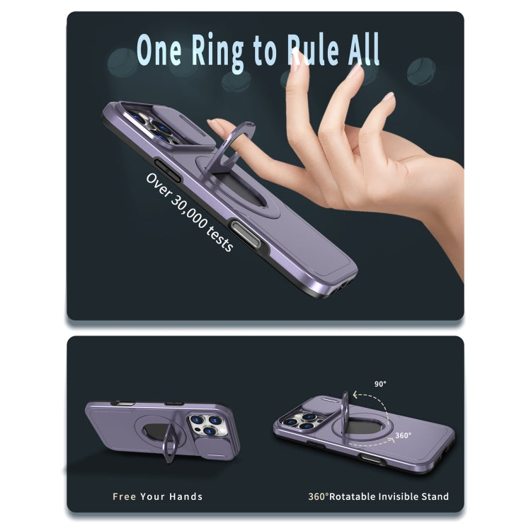 For iPhone 16 Pro Camshield MagSafe Ring Holder Armor Phone Case(Purple)