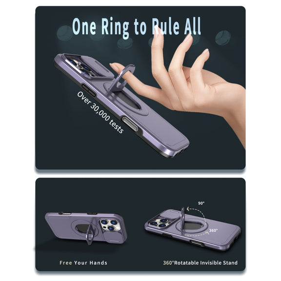 For iPhone 16 Pro Camshield MagSafe Ring Holder Armor Phone Case(Purple)
