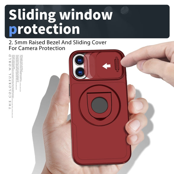 For iPhone 16 Plus Camshield MagSafe Ring Holder Armor Phone Case(Red)