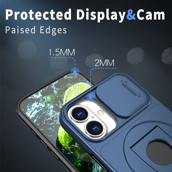 For iPhone 16 Plus Camshield MagSafe Ring Holder Armor Phone Case(Blue)