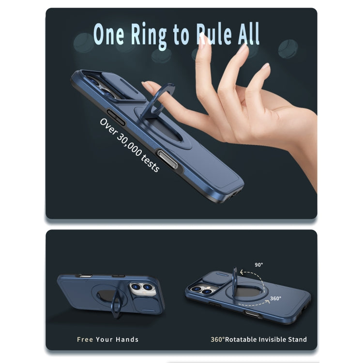 For iPhone 16 Plus Camshield MagSafe Ring Holder Armor Phone Case(Blue)
