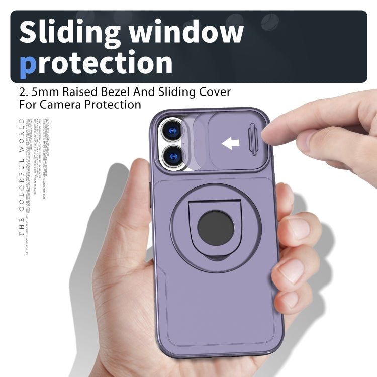 For iPhone 16 Plus Camshield MagSafe Ring Holder Armor Phone Case(Purple)