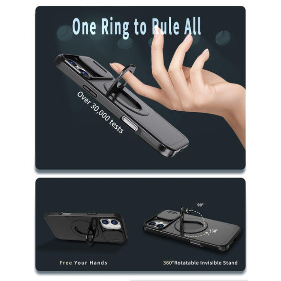For iPhone 16 Camshield MagSafe Ring Holder Armor Phone Case(Black)
