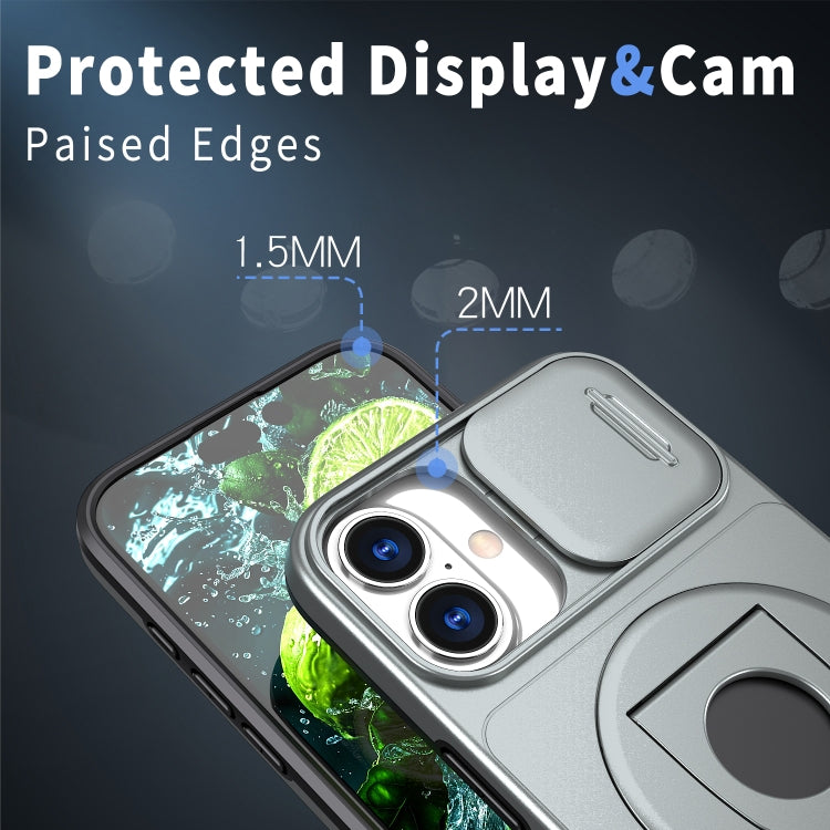 For iPhone 16 Camshield MagSafe Ring Holder Armor Phone Case(Titanium Grey)