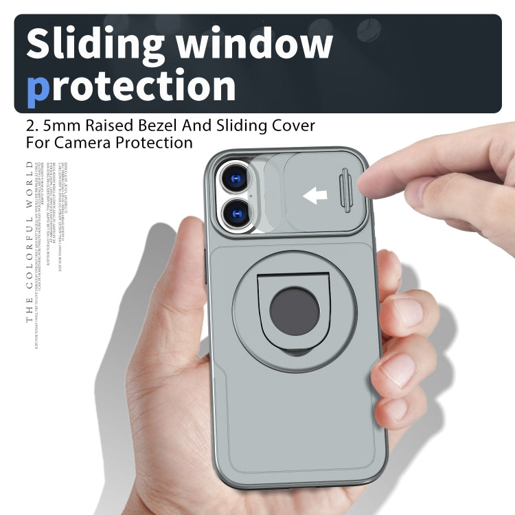 For iPhone 16 Camshield MagSafe Ring Holder Armor Phone Case(Titanium Grey)