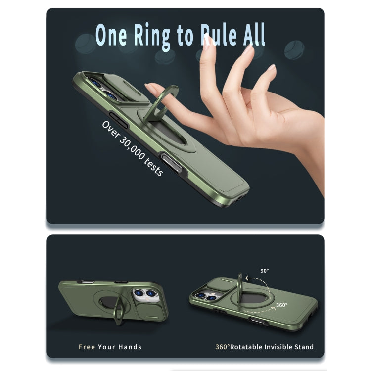 For iPhone 16 Camshield MagSafe Ring Holder Armor Phone Case(Olive Green)