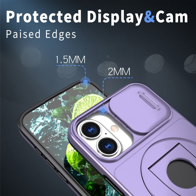 For iPhone 16 Camshield MagSafe Ring Holder Armor Phone Case(Purple)
