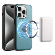 For iPhone 15 Pro Max Denior Cowhide Texture Leather MagSafe Phone Case(Blue)