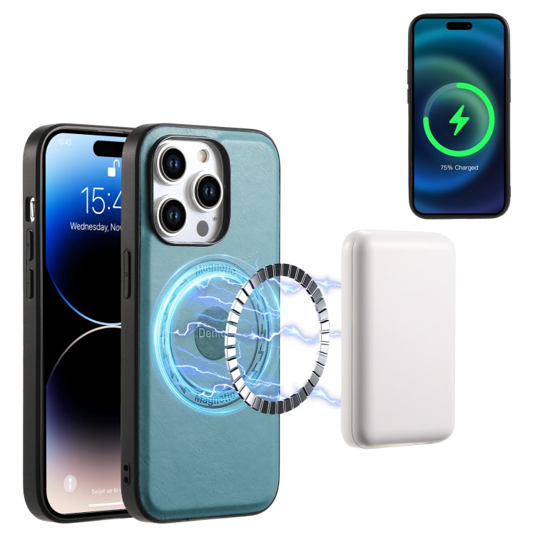 For iPhone 15 Pro Max Denior Cowhide Texture Leather MagSafe Phone Case(Blue)