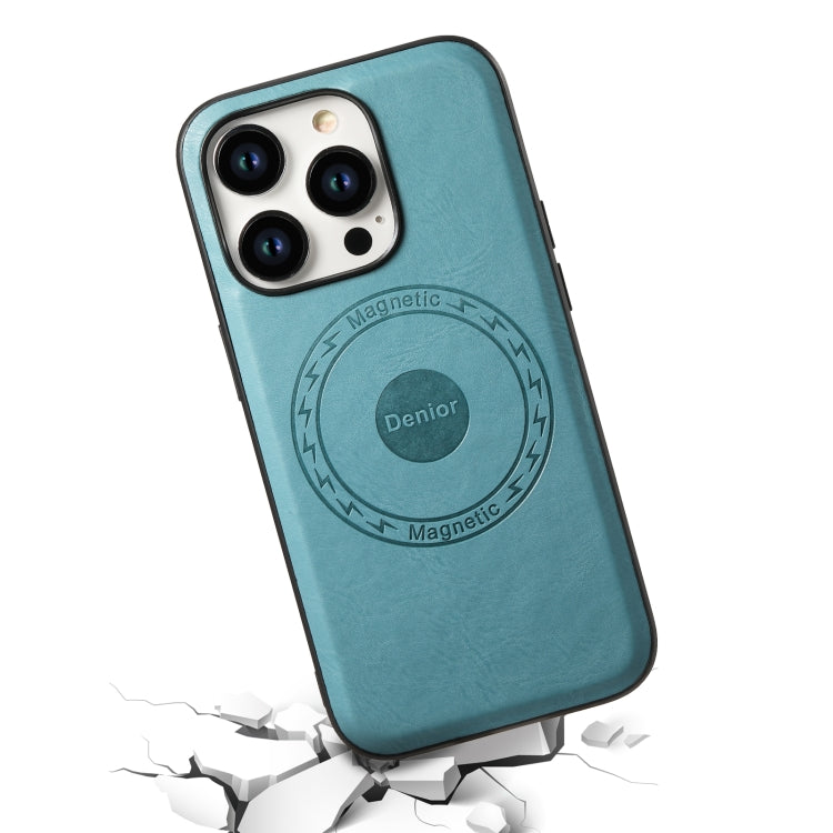 For iPhone 15 Plus Denior Cowhide Texture Leather MagSafe Phone Case(Blue)