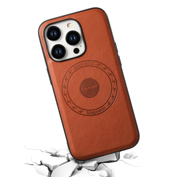 For iPhone 15 Plus Denior Cowhide Texture Leather MagSafe Phone Case(Brown)