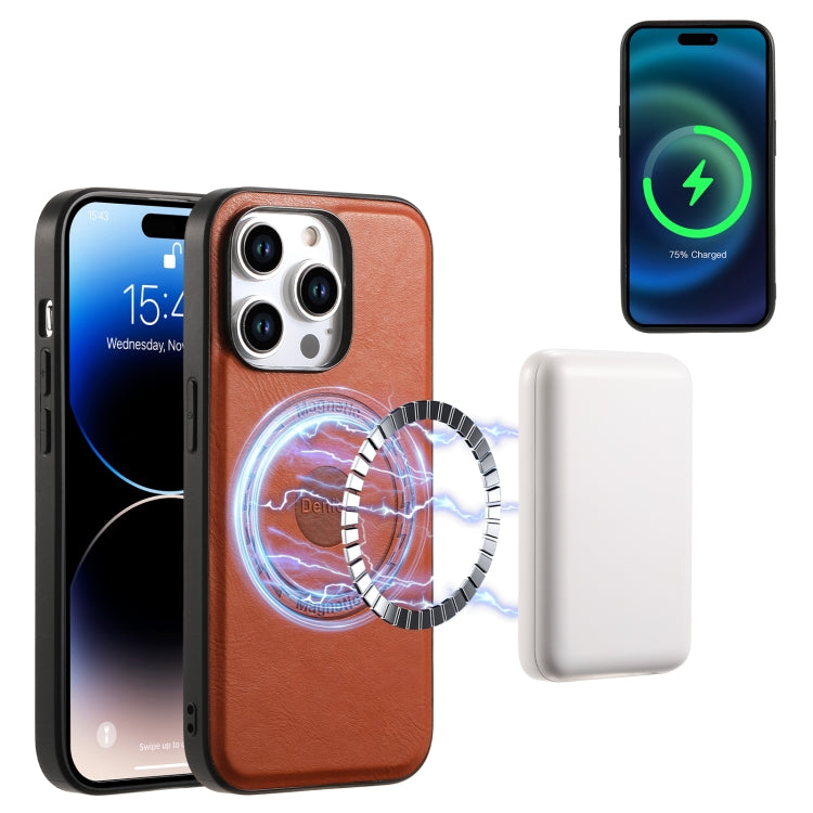For iPhone 15 Plus Denior Cowhide Texture Leather MagSafe Phone Case(Brown)