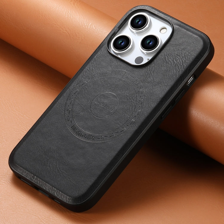 For iPhone 15 Denior Cowhide Texture Leather MagSafe Phone Case(Black)