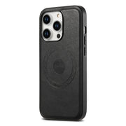 For iPhone 15 Denior Cowhide Texture Leather MagSafe Phone Case(Black)