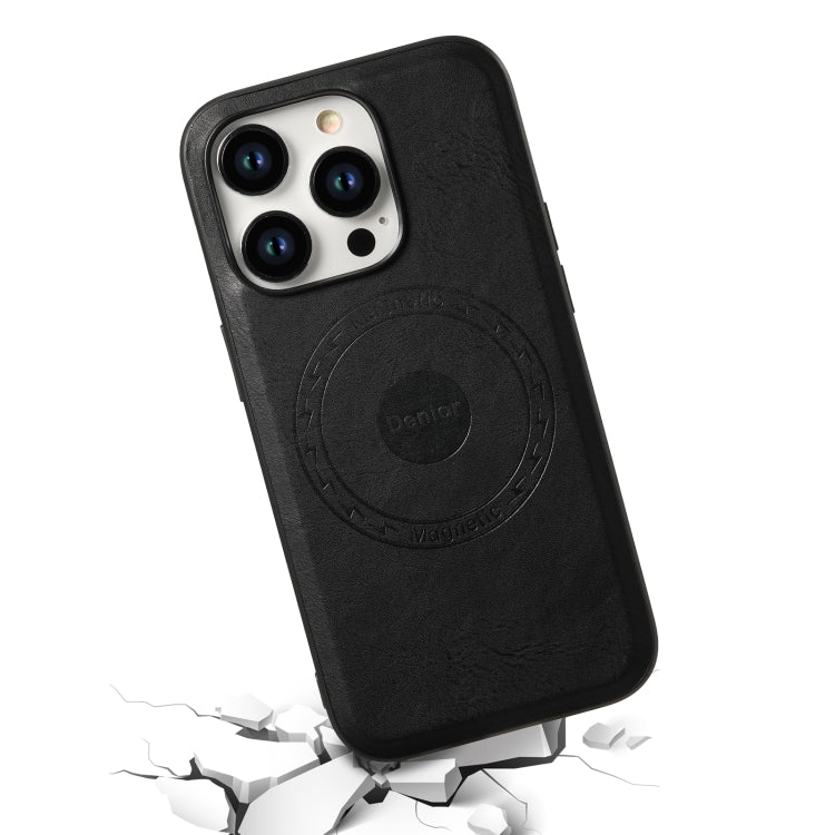 For iPhone 14/13 Denior Cowhide Texture Leather MagSafe Phone Case(Black)