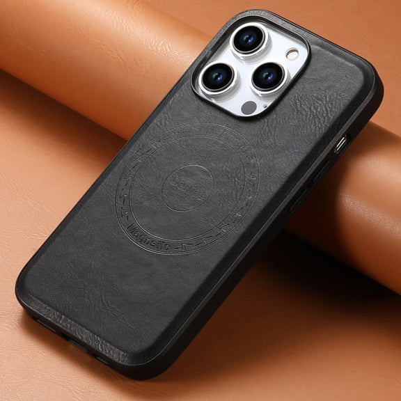 For iPhone 13 Pro Max Denior Cowhide Texture Leather MagSafe Phone Case(Black)