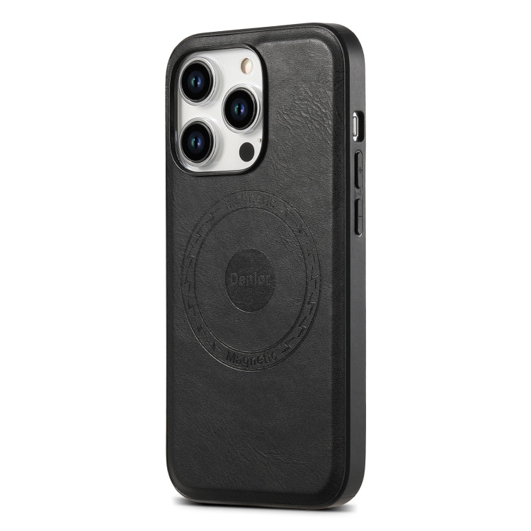 For iPhone 13 Pro Max Denior Cowhide Texture Leather MagSafe Phone Case(Black)