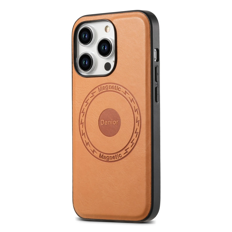 For iPhone 13 Pro Denior Cowhide Texture Leather MagSafe Phone Case(Khaki)