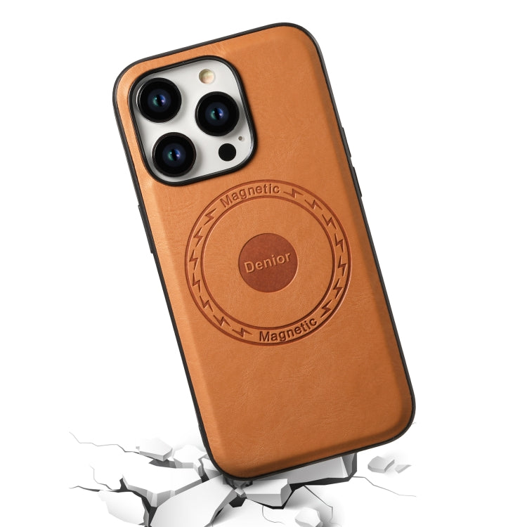 For iPhone 13 Pro Denior Cowhide Texture Leather MagSafe Phone Case(Khaki)