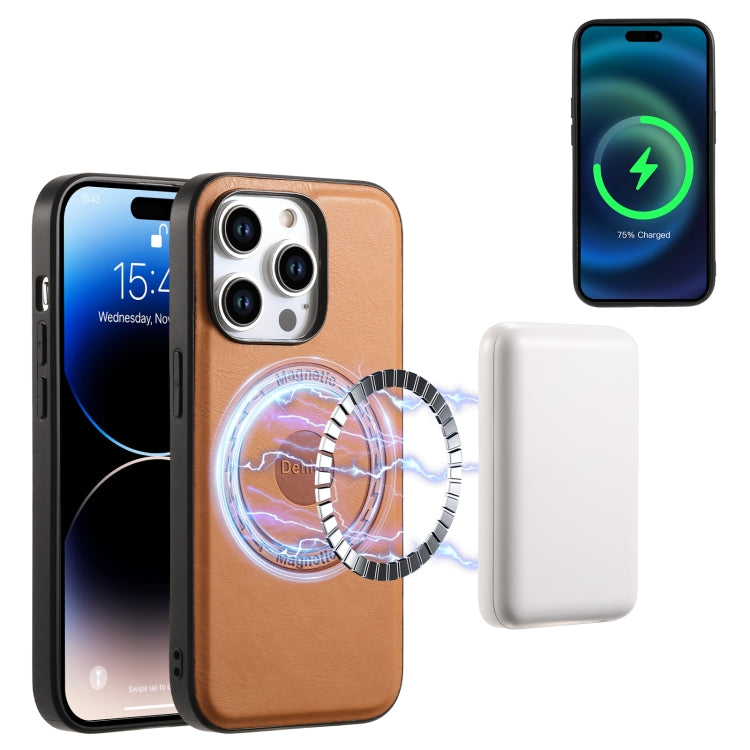 For iPhone 13 Pro Denior Cowhide Texture Leather MagSafe Phone Case(Khaki)