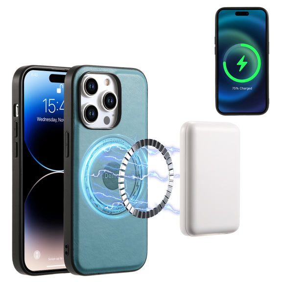For iPhone 12/12 Pro Denior Cowhide Texture Leather MagSafe Phone Case(Blue)