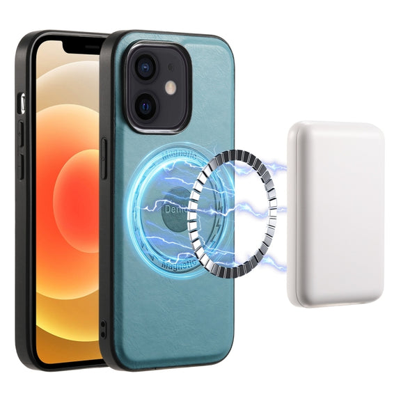 For iPhone 12/12 Pro Denior Cowhide Texture Leather MagSafe Phone Case(Blue)