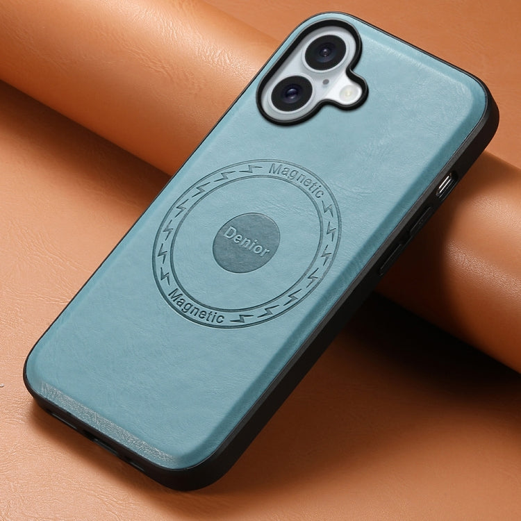 For iPhone 16 Denior Cowhide Texture Leather MagSafe Phone Case(Blue)