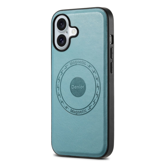 For iPhone 16 Denior Cowhide Texture Leather MagSafe Phone Case(Blue)
