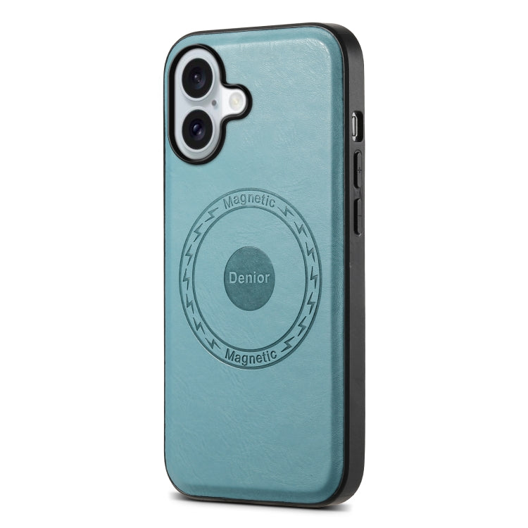 For iPhone 16 Denior Cowhide Texture Leather MagSafe Phone Case(Blue)