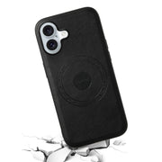 For iPhone 16 Denior Cowhide Texture Leather MagSafe Phone Case(Black)