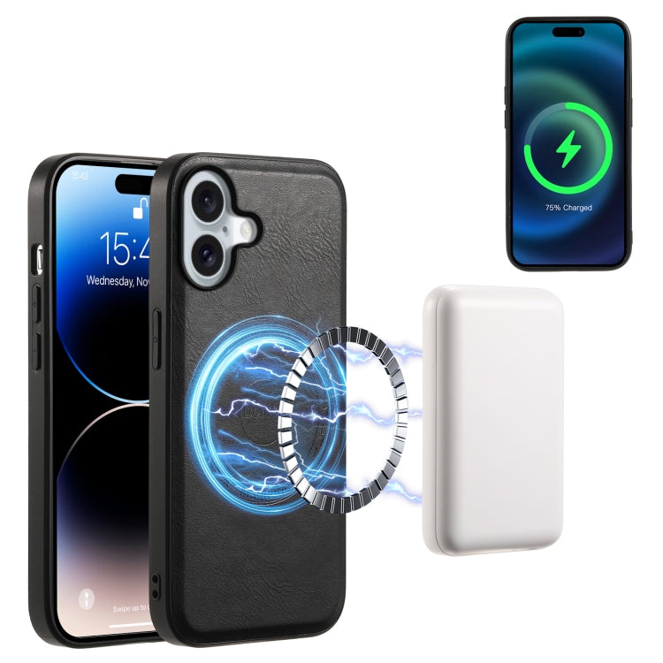 For iPhone 16 Plus Denior Cowhide Texture Leather MagSafe Phone Case(Black)