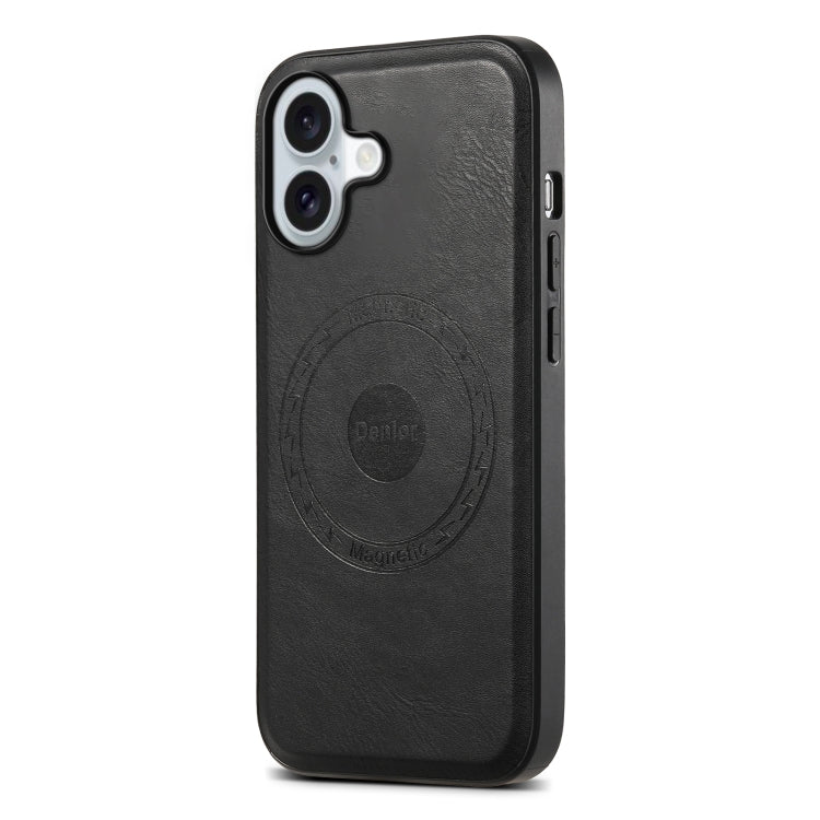 For iPhone 16 Plus Denior Cowhide Texture Leather MagSafe Phone Case(Black)