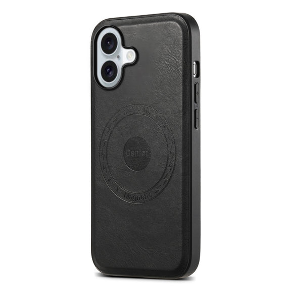 For iPhone 16 Plus Denior Cowhide Texture Leather MagSafe Phone Case(Black)
