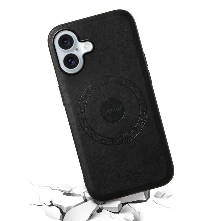 For iPhone 16 Plus Denior Cowhide Texture Leather MagSafe Phone Case(Black)