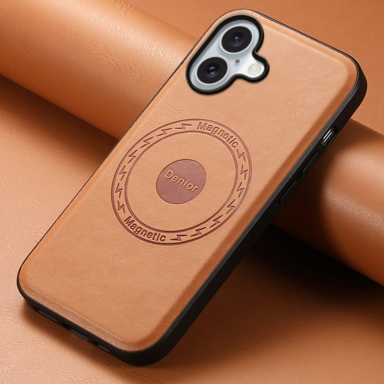 For iPhone 16 Plus Denior Cowhide Texture Leather MagSafe Phone Case(Khaki)