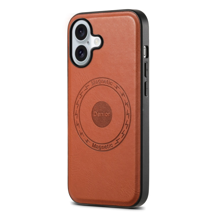 For iPhone 16 Plus Denior Cowhide Texture Leather MagSafe Phone Case(Brown)