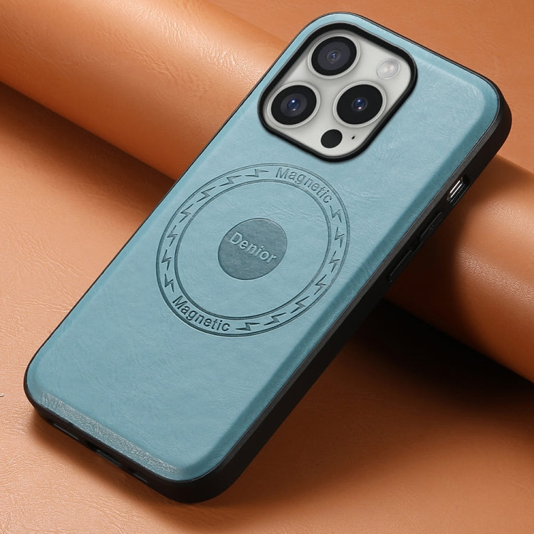 For iPhone 16 Pro Denior Cowhide Texture Leather MagSafe Phone Case(Blue)