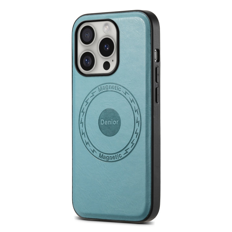 For iPhone 16 Pro Denior Cowhide Texture Leather MagSafe Phone Case(Blue)
