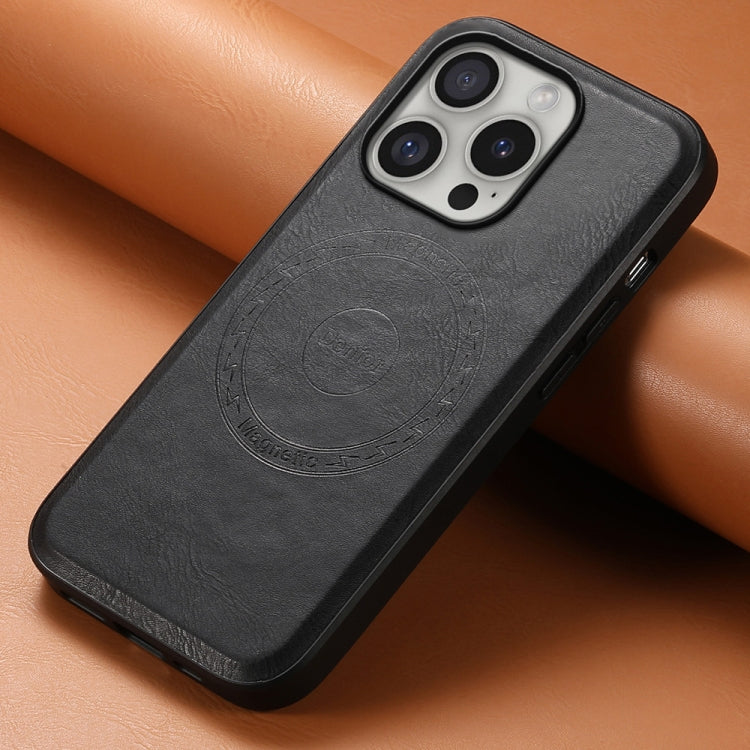 For iPhone 16 Pro Denior Cowhide Texture Leather MagSafe Phone Case(Black)