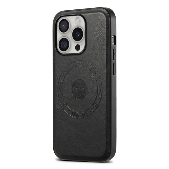 For iPhone 16 Pro Denior Cowhide Texture Leather MagSafe Phone Case(Black)