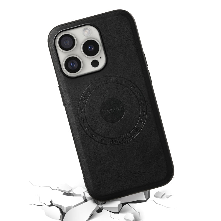 For iPhone 16 Pro Denior Cowhide Texture Leather MagSafe Phone Case(Black)