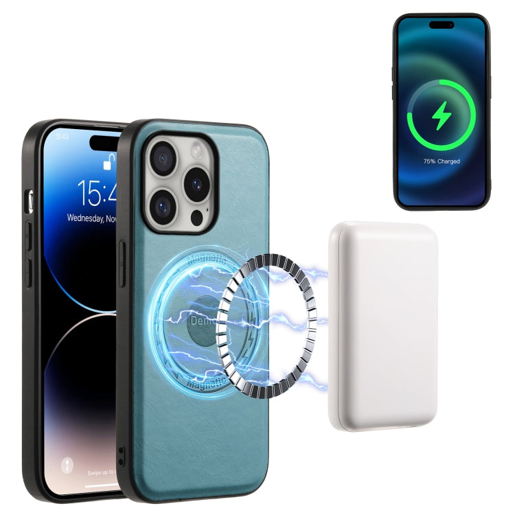 For iPhone 16 Pro Max Denior Cowhide Texture Leather MagSafe Phone Case(Blue)