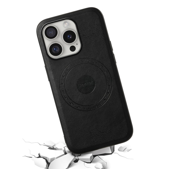 For iPhone 16 Pro Max Denior Cowhide Texture Leather MagSafe Phone Case(Black)