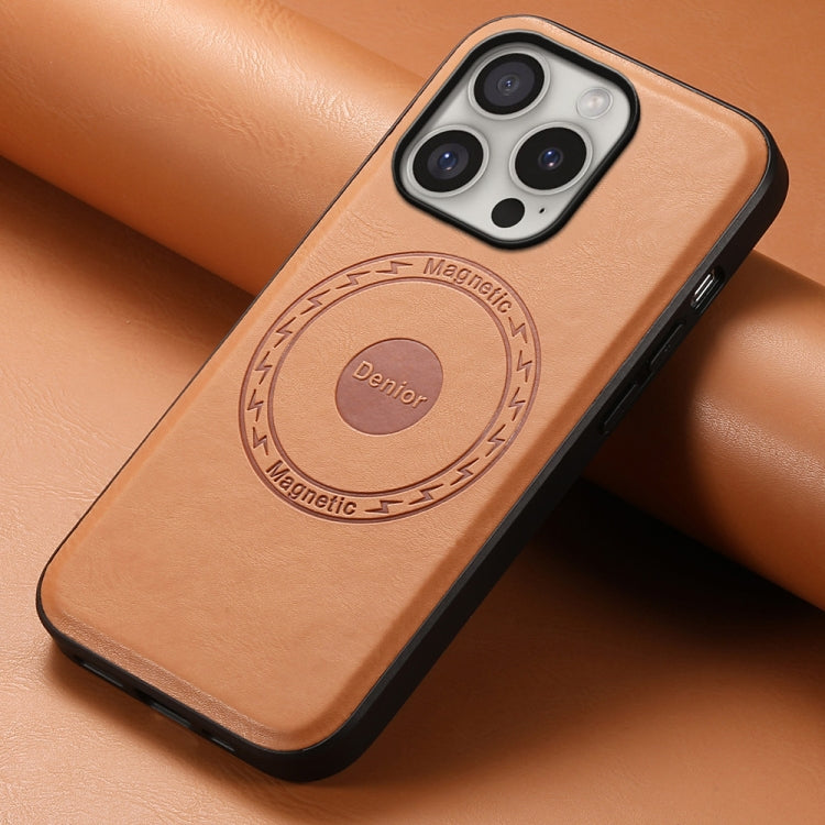 For iPhone 16 Pro Max Denior Cowhide Texture Leather MagSafe Phone Case(Khaki)