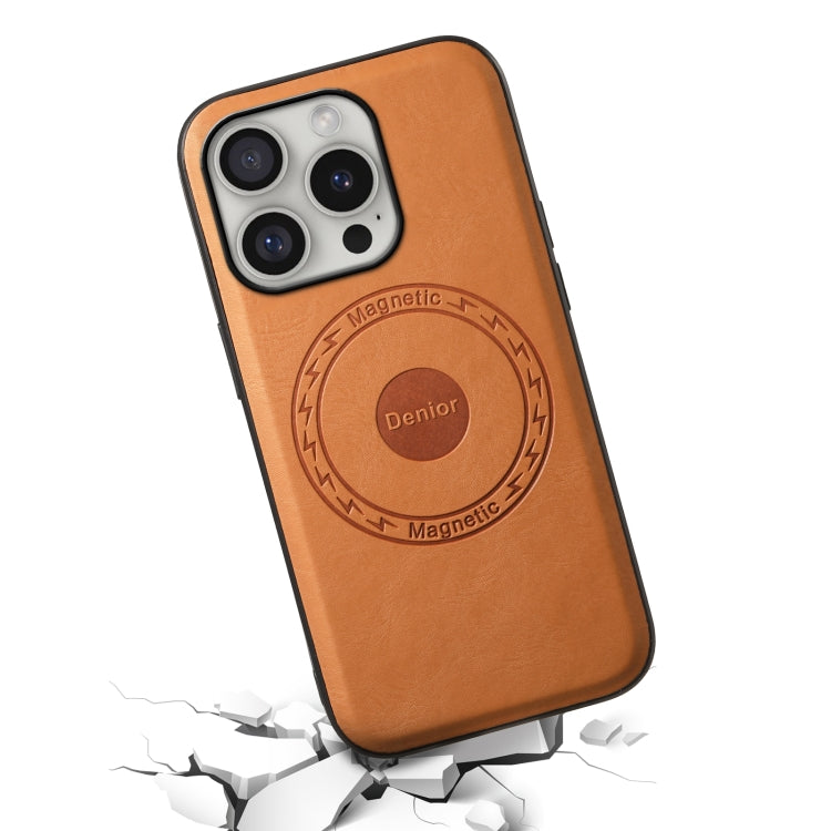 For iPhone 16 Pro Max Denior Cowhide Texture Leather MagSafe Phone Case(Khaki)