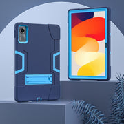 For Xiaomi Redmi Pad SE 11 2023 Contrast Color Silicone Hybrid PC Tablet Case with Holder(Navy Blue Blue)
