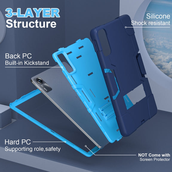For Xiaomi Redmi Pad SE 11 2023 Contrast Color Silicone Hybrid PC Tablet Case with Holder(Navy Blue Blue)