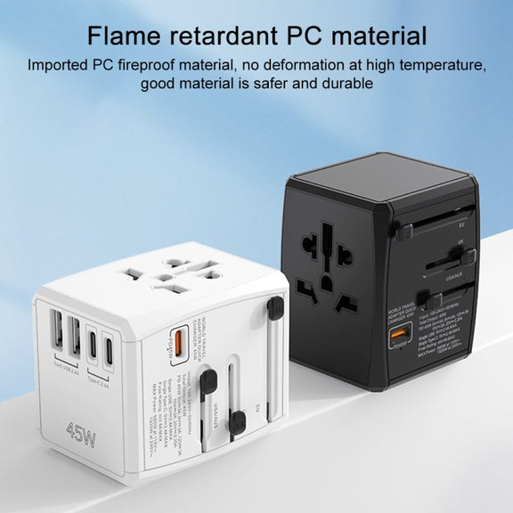 HHT905 PD 45W Dual USB+Dual Type-C Interface Multi-function Universal Travel Conversion Plug(Black)